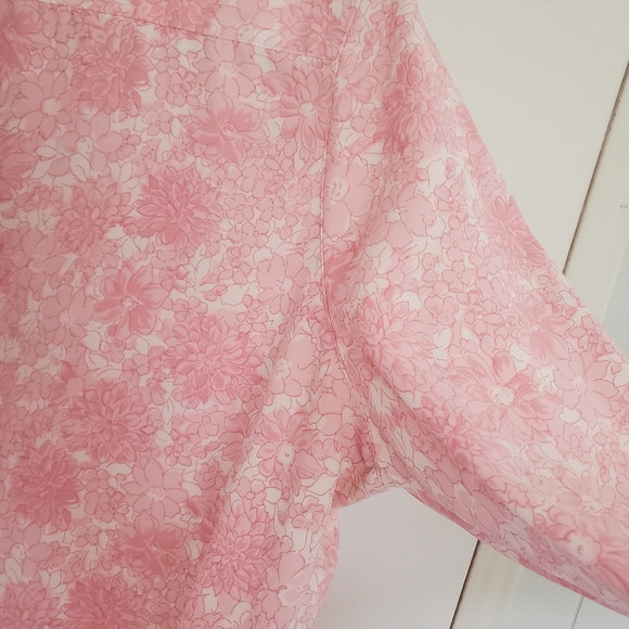 Vintage Polyester Shirt Women's L Pink Floral All Over Print - Picture 11 of 12